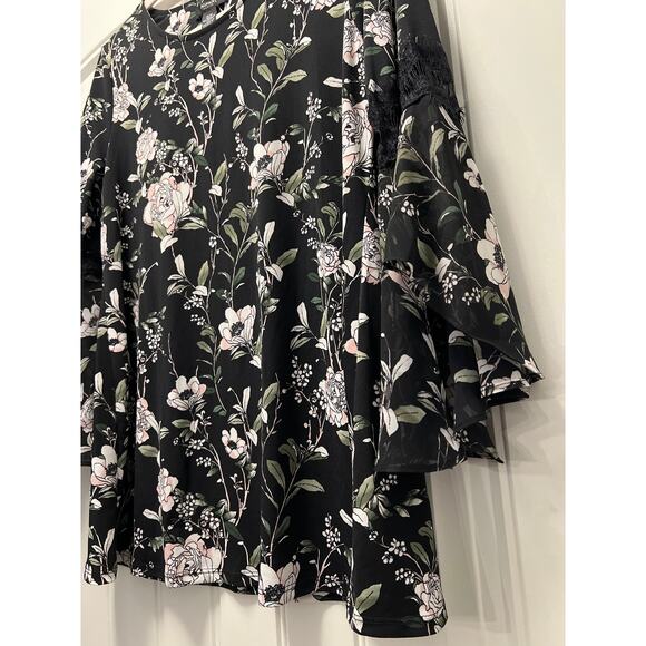 Alfani Petite Women’s Floral Print Bell Sleeve Top Size P/M‎ Black Multicolor - Picture 4 of 6